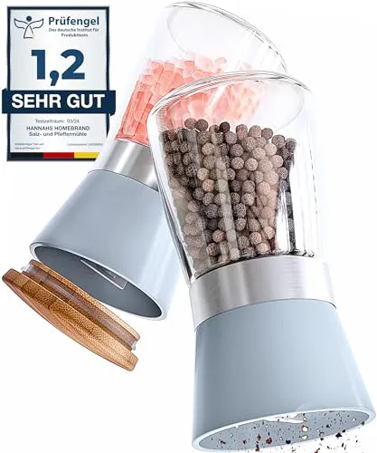 Hannah's Homebrand - Salz und Pfeffermühle mit Keramikmahlwerk - robuste Salzmühle für grobes Salz - ohne Inhalt (2er)