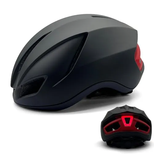 Fahrradhelm mit LED Licht Stadthelm Ultraleichter Radhelm Mountainbike Helm für Herren Erwachsene Cityhelm mit Aufladung Rücklicht 56-60CM(Schwarz)
