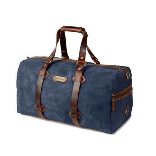 DRAKENSBERG Wachs-Canvas Leder Weekender 'Cody' (54cm) - Klassische Sporttaschen – Wasserabweisende Reisetasche im Vintage-Design, ideal für Kurztrips mit 50L Fassungsvermögen und hochwertigem gewachstem Canvas & Büffelleder.
