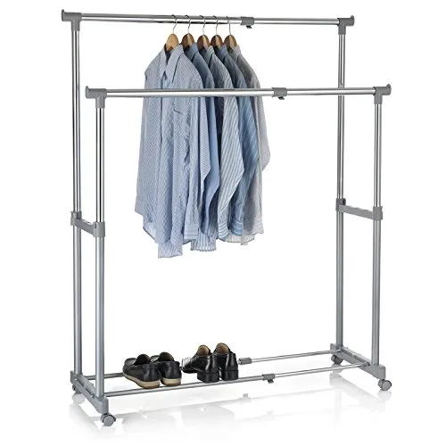 CARO-Möbel Garderobenständer CASA - Praktische Rollgarderobe - Kleiderständer in grau, ideal für platzsparendes Aufbewahren von Kleidung, Breite 82 cm, Tiefe 43 cm, Höhe 89 cm, einfach im Aufbau.