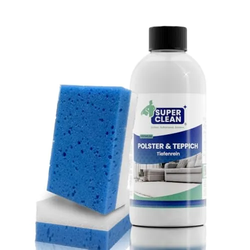 SUPER CLEAN Polster und Teppich Tiefenrein Polsterreiniger Konzentrat für alle Arten von Polstern, Teppichböden, Autositzen, Sofa oder Couch Inhalt: 500 ml + 2 Polsterschwämme