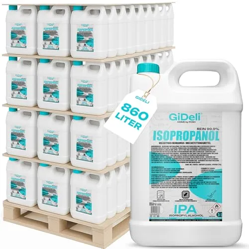 GiDeli Isopropanol 99,9% 172x 5L - Isopropylalkohol Reiniger Hochprozentiger - Reinigungsalkohol für Elektronik, 3d Drucker zubehör, Glass, Bildschirmen und Linsen