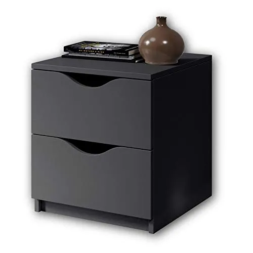 LUKI Nachttisch mit zwei Schubladen in Graphit - Moderner Stauraum für Ihr Schlafzimmer - Nachttisch mit 2 Schubladen, modernes Design und viel Stauraum für Ihre Utensilien. Einfache Montage und hergestellt in der EU für beste Qualität.
