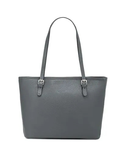 Caspar Große Leder Tote Bag Damen Shopper XL - PREMIUM LINE - Modell No.867 - Made in Italy, dunkelgrau - Elegante Tote Bag aus hochwertigem Echtleder mit durchdachter Innenaufteilung. Ideal für Büro und Alltag, bietet Platz für A4-Dokumente und Laptops bis 14 Zoll. Verstellbare Schulterriemen sorgen für optimalen Tragekomfort.