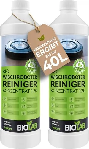 BIOLAB Bio Reinigungsmittel für Wischroboter - 2 x 1000 ml - Ökologischer Bodenreiniger für Wischroboter und Reinigungsstationen, entfernt hartnäckige Verschmutzungen streifenfrei. Ergiebig und materialschonend für alle wasserbeständigen Böden.