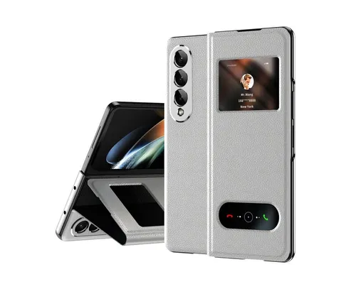 Samsung Galaxy Z Fold4 5G Window View Flip Cover - Kunstleder Hülle in Weiß - Schützen Sie Ihr Samsung Galaxy Z Fold4 5G mit dieser eleganten Kunstleder Flip Cover Hülle. Sie bietet optimalen Schutz, bleibt funktional und ermöglicht einfachen Zugriff auf alle Bedienelemente.