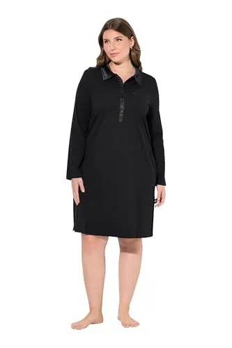 Ulla Popken Damen Nachthemd mit Satindetails in schwarz von Ulla Popken