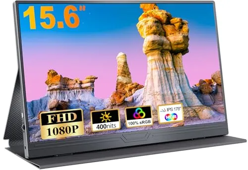 CUIUIC 15,6 Zoll Tragbarer Monitor - FHD 1920x1080 IPS Bildschirm mit HDR und breiter Kompatibilität, ideal für unterwegs und zum Spielen, inklusive Schutzhülle und augenschonender Technologie.