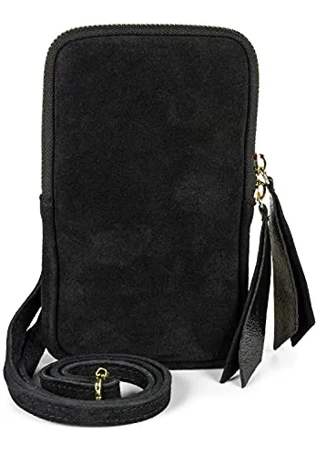 styleBREAKER Damen Leder Umhängetasche - Mini Bag aus Veloursleder - Elegante Umhängetasche aus weichem Veloursleder mit abnehmbarem Schultergurt, ideal für den Alltag. Schützt Ihr Handy vor Kratzern und Stößen.
