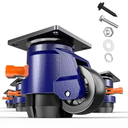 KOSTANZO Premium Nivellierrolle - Schwerlastrolle mit Ratschengriff - Gesamtkapazität 1000kg - Gesamthöhe 107-114 mm - Industrierollen für Werkbank