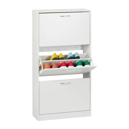 Schuhschrank Schuhkipper in Weiß - Platzsparende Schuhaufbewahrung - Regale & Aufbewahrung: Schmaler Schuhschrank mit 3 Fächern, ideal für Flur und Diele, sorgt für Ordnung bei minimalem Platzbedarf.