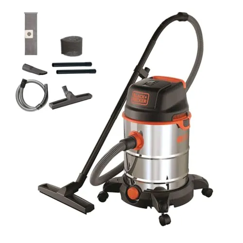 Black+Decker Nass und Trockensauger BXVC30XDE – 1.600 W, 30 l - Staubsauger für Nass- und Trockeneinsätze, leistungsstark mit 1.600 W und großem 30 l Behälter für effiziente Reinigung in Werkstatt und Garage.