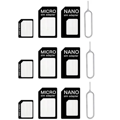 in 1 Nano SIM Karten Adapte, 3 Set Nano-SIM Adapter, SIM-Karten-Adapter mit SIM-Auswurfstift, kompatibel mit Smartphone 4