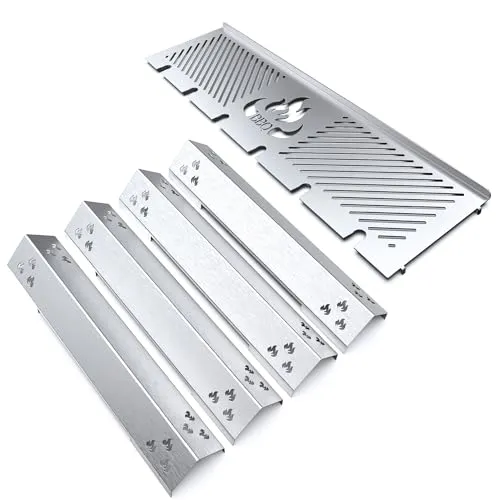 teileplus24 BRWR02 Gasgrill Edelstahl Brennerabdeckung & Warmhalterost - Grillersatzteile für Rösle Videro G4, rostfreier Edelstahl, spülmaschinengeeignet und mit einzigartigem BBQ Flammen Logo für ein individuelles Grillvergnügen.