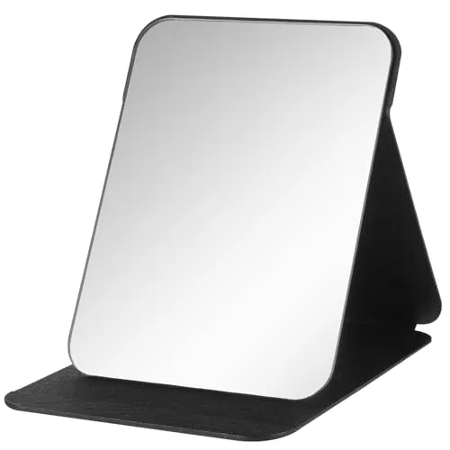 Klappbarer Reisespiegel Schminkspiegel – Tragbarer Kosmetikspiegel und Tischspiegel kompakter Spiegel klein für Zuhause und Reisen, mehrfach einstellbarer Winkel, PU-Leder, Super HD Mirror ,21*15cm
