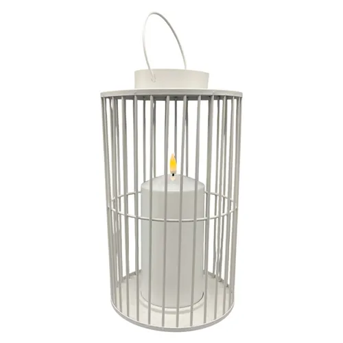 Laterne Metall weiß matt für Außen mit LED Kerze warmweiß 6/18h Timer 15x26cm