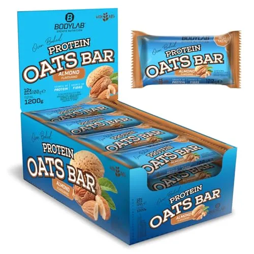 Bodylab24 Protein Oats Bar Mandel - 12 x 100g - Proteinriegel mit 50g Kohlenhydraten und 15g Protein pro Riegel, ideal für Energienachschub vor oder nach dem Training, hergestellt in Deutschland aus besten Zutaten.