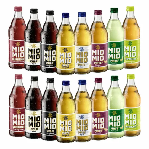 Mio Mio Limonade Probierpaket 16 Flaschen 0,5l - Softdrinks: Erlebe die Vielfalt veganer Limonade mit einzigartigen Geschmacksrichtungen wie Lapacho, Guarana und Ingwer – ideal für jeden Anlass!