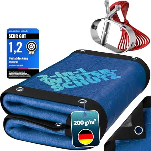 poolomio® Pool Winterabdeckung oval 760 x 460 cm | 2in1 Solarplane & Poolabdeckung | Robuste 200g/m² PE Poolplane Abdeckplane | UV-beständig, Algen- & Schmutzschutz | Echtmaß: 840 x 540 cm