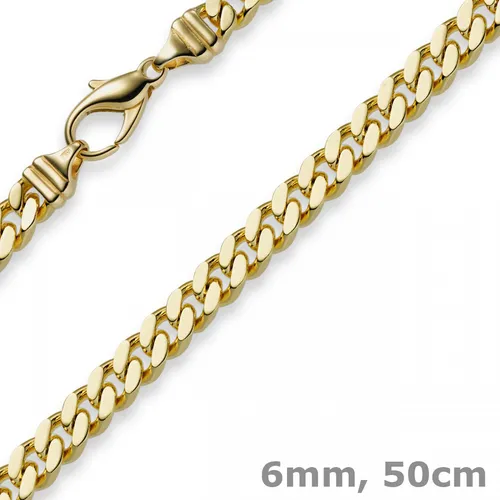 6mm Panzerkette Kette Collier aus 750 Gold Gelbgold, Goldkette, 50cm, Herren