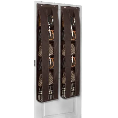 Lirex Handtaschen Organizer Über Tür, 2er Set mit 6 Etagen, platzsparender Organizer zur Aufbewahrung und Organisation von Handtaschen, ideal für Tür oder Schrank, Handtaschenhalter, Dunkelbraun