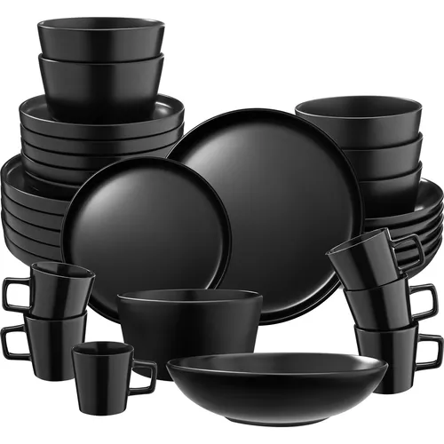 tectake 30-tlg Geschirr-Set für 6 Personen - Elegantes Steingut-Geschirr-Set in Schwarz, perfekt für besondere Anlässe und den täglichen Gebrauch, ideal für 6 Personen.