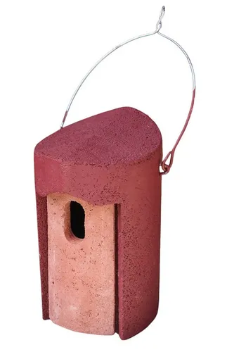 Nisthöhle Typ 1B rot - Witterungsbeständiger Nistkasten für Vögel - Dieser langlebige Nistkasten aus Holzbeton bietet einen ovalen Eingang für eine optimale Nutzung. Ideal für Vögel, mit geprüfter Qualität und traditionellem Design, passt perfekt in jeden Garten.