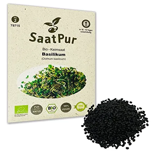 Basilikum BIO Keimsaat von SaatPur - Keimsprossen Sprossen Microgreen - 20g Basil für Getränke Lebensmittelqualität