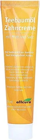 Teebaum Zahncreme - Zahnpasten mit natürlichem Teebaumöl, bekannt für seine antibakteriellen Eigenschaften und ideal für gesunde Zähne und frischen Atem.