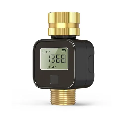 Wasser-Durchflussmesser mit Messinggewinde – Misst Durchflussrate in Echtzeit – Ideal für Wohnmobile, Gartenschläuche, Rasensprenger & Sprühdüsen