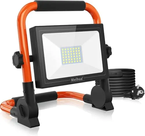 MEIHUA 35W LED Baustrahler 3000LM LED Strahler Tragbar, IP66 Wasserdicht Arbeitsleuchte 3.5M Kabel Tragbares Licht Fluter mit Stecker 6500K Kaltweiß für Werkstatt Baustelle Garagenlicht