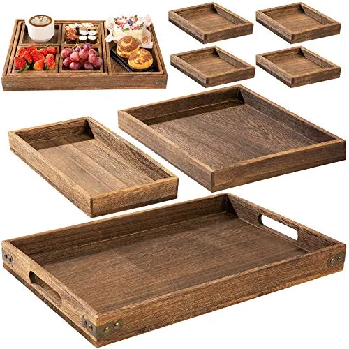 Yangbaga 7-teiliges Serviertablett-Set aus leichtem Holz mit Griffen