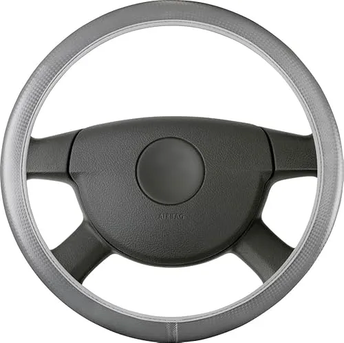 WALSER Auto Lenkradbezug Soft Grip, Auto Lenkrad Schutzhülle, Lenkradhülle Auto Carbon, Lenkradschutz Auto, Lenkradbezug Winter/Lenkrad Bezug Sommer, Anti Rutsch Lenkradbezug Sport grau