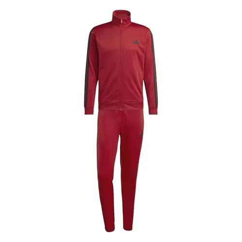 adidas Men's SPORTSWEAR BASIC 3 STRIPES TRICOT TRACKSUIT, active maroon, L