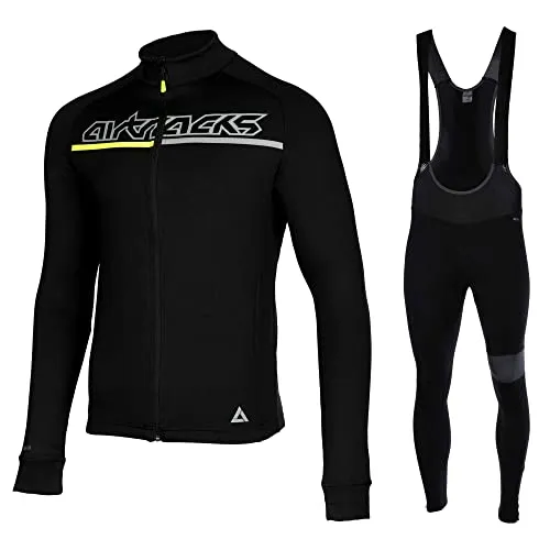 Airtracks Herren Winter Fahrradtrikot Set Pro Team II - Thermo Trägerhose Pro Team II - Thermo Fahrradtrikot Pro Team - optimal für Herbst - Winter - schwarz-grau - XXXL