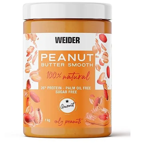 Weider Peanut Butter - Erdnussbutter - 100 Prozent gemahlene Erdnüsse - 100 Prozent natürlich - ohne Konservierungsstoffe - ohne Palmöl - ohne Salzzusatz - vegan - cremige Textur - 1 kg
