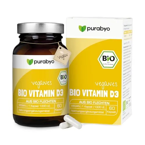 Bio Vitamin D3 Kapseln vegan | 1000 I.E. aus Flechtenextrakt - Vitamin D Präparate: Hochwertige, 100% vegane Kapseln aus kontrolliert-biologischem Flechtenextrakt, laborgeprüft für höchste Qualität und optimale Bioverfügbarkeit.