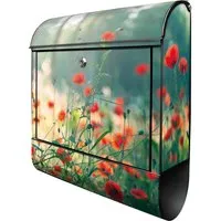 Banjado Design Briefkasten Schwarz mit Waldmohn-Motiv in schwarz von banjado