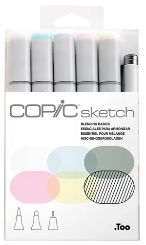 COPIC Layoutmarker Sketch Set Blending Basic, 6 Farben - Schreibutensilien mit flexibler Pinselspitze für perfektes Schattieren und Verblenden. Ideal für Künstler und Kreative, nachfüllbar und ultra-mischbar.