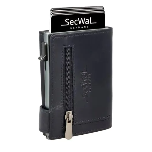 SecWal Echtleder Kartenetui mit Münzfach