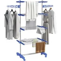 HOMCOM Wäscheständer mit Rollen, klappbarer Wäschetrockner Turm - Mobiler Wäscheständer für drinnen und draußen mit 6 Rollen, ideal zum Trocknen und Aufbewahren von Kleidung - platzsparend und flexibel einstellbar.