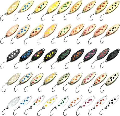 Troutwerk Spoon 2,5g 3,3cm - Forellenblinker, Troutwerk Farbe:goldfarben/mehrfarbige Punkte
