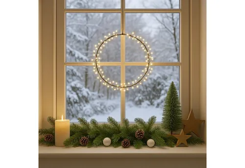 MARELIDA Dekokranz LED Kranz Türkranz Weihnachtskranz Lichtkranz 90LED D: 24cm Batterie