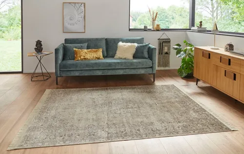 Nouristan Orientalischer Teppich - Vintage Medaillon Samt-Teppich mit Fransen - Teppiche Gegend: Eleganter, weicher Samt-Teppich mit Fransen, ideal für Wohnzimmer, Schlafzimmer und mehr. Fußbodenheizung geeignet und in Belgien hergestellt.