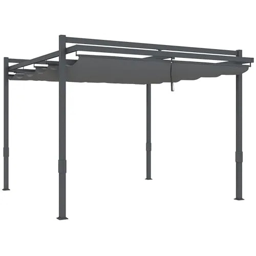 Outsunny Pergola Pavillon 3,5x3m - Stabiler Gartenpavillon mit Schiebedach - Gartenlauben mit einziehbarem Vordach für optimalen Sonnenschutz und 98% UV-Schutz. Wetterfest und robust aus pulverbeschichtetem Aluminium, ideal für gesellige Stunden im Freien.