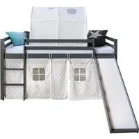 Homestyle4u Hochbett 90x200 mit Rutsche und Tunnel - Hochbett für Kinderzimmer mit Sicherheitsumrandung, stabiler Verarbeitung und schönem Sternendesign. Flexibel montierbare Rutsche und Tunnel für unendlichen Spielspaß!