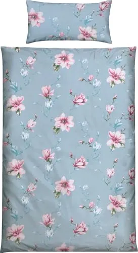REDBEST Bettwäsche Set - Jersey, Blumen, bleu - Bettwäsche-Set mit 2 Teilen aus 100% Baumwolle, pflegeleicht und mit floralem Design. Ideal für einen frischen Schlafkomfort in jedem Schlafzimmer.