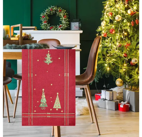 DecoHomeTextil Heimtextilmanufaktur Tischdecke Leinen Optik Christmas wasserabweisend, Weihnachten, Tanne, X-Mas, wasserabweisend