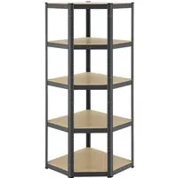 Juskys Eckregal Corner Basic - Eckregal mit 5 MDF-Böden, bis zu 875 kg Tragkraft, flexibel einstellbare Abstände und einfacher Aufbau ohne Bohren - ideal für Keller und Werkstatt.
