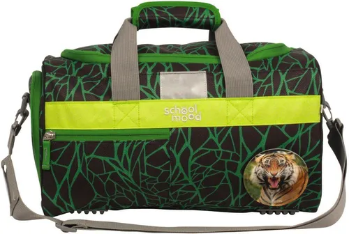 SCHOOL-MOOD Sporttasche Linus (Panther) - Perfekt zum Schulranzen - Schulranzen Zubehör: kindgerechte Sporttasche mit Nassfach für schmutzige Kleidung und abnehmbaren Patchie, hergestellt aus recycelten Materialien. Maße: 38 x 21 x 17 cm
